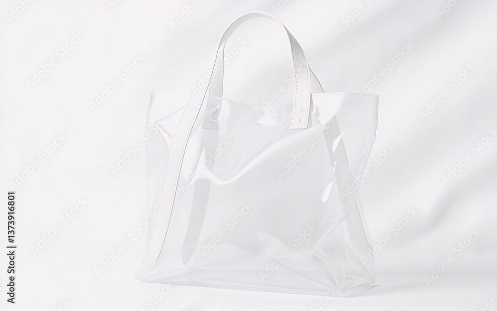 Poster a see-through plastic bag with handles stands against a bright white backdrop. the simple tote is il