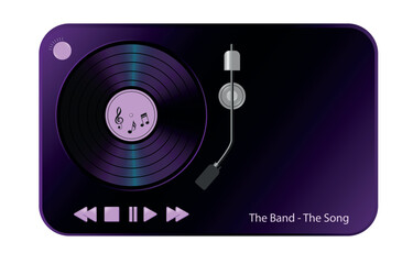 Widget templates, to music audio player. Monochrome minimalistic vector illustration with vinyl record on a turntable.