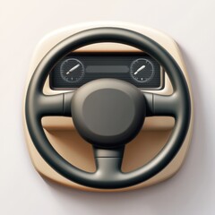 Carpool app icon featuring steering wheel and seats, flat design with subtle gradients, transportation concept