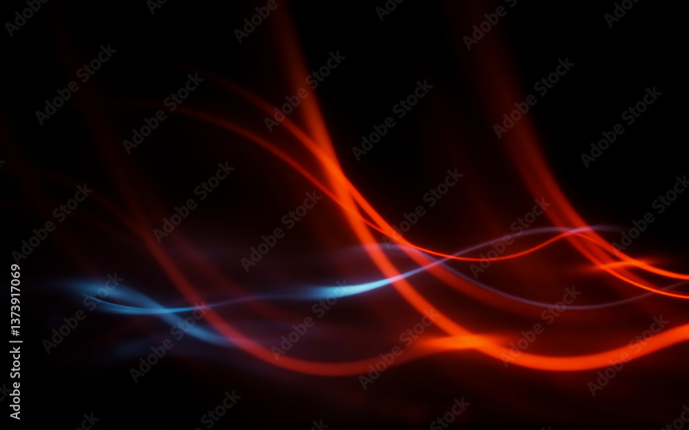 Poster Abstract flowing lines of red and blue light dance across a dark backdrop, creating a sense of dynamic motion and vibrant energy in an artistic design.
