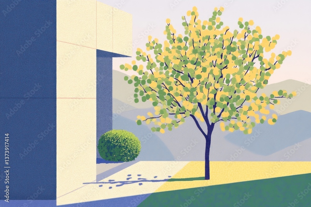 Poster random backdrop tree art architecture.