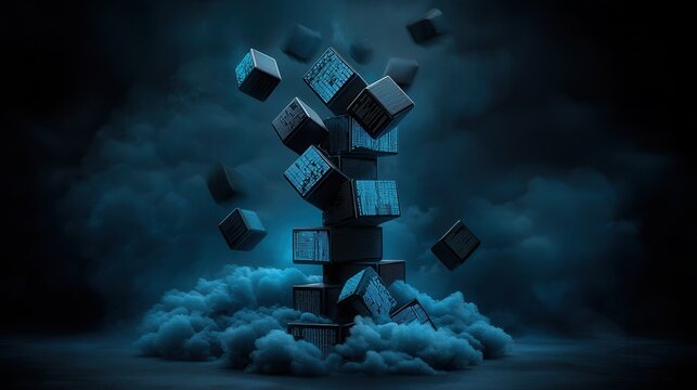 Stormy Financial Horizon with Uncertainty Symbolized by Floating Boxes and Dark Clouds