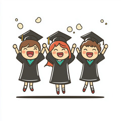 illustration happy graduate students on white background