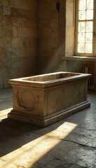 Empty tomb illuminated by soft light, symbolizing resurrection and hope during Easter