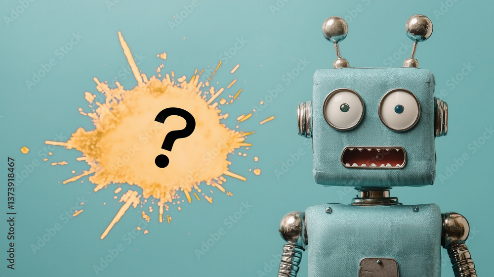 Aufkleber curious bot and the enigma of inquiry: a retro-styled robot, its metallic form and endearing feature