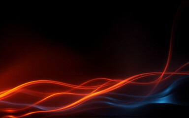 Abstract image of flowing, wavy lines in vibrant orange and cool blue tones over a dark backdrop, creating a sense of movement and energy.