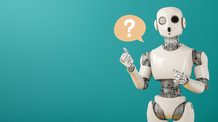 AI Dilemma: A sleek, modern robot contemplates a question, its expression of thoughtful curiosity. The question mark floats above, hinting at technological mysteries. A thought-provoking image.