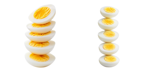 Fresh sliced boiled eggs stack, healthy protein rich food, breakfast ingredient, ready to eat, delicious snack transparent background