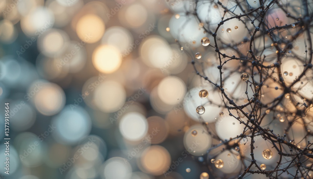 Aufkleber captivating raindrops on twigs natural setting close-up photography soft background bokeh serene atm
