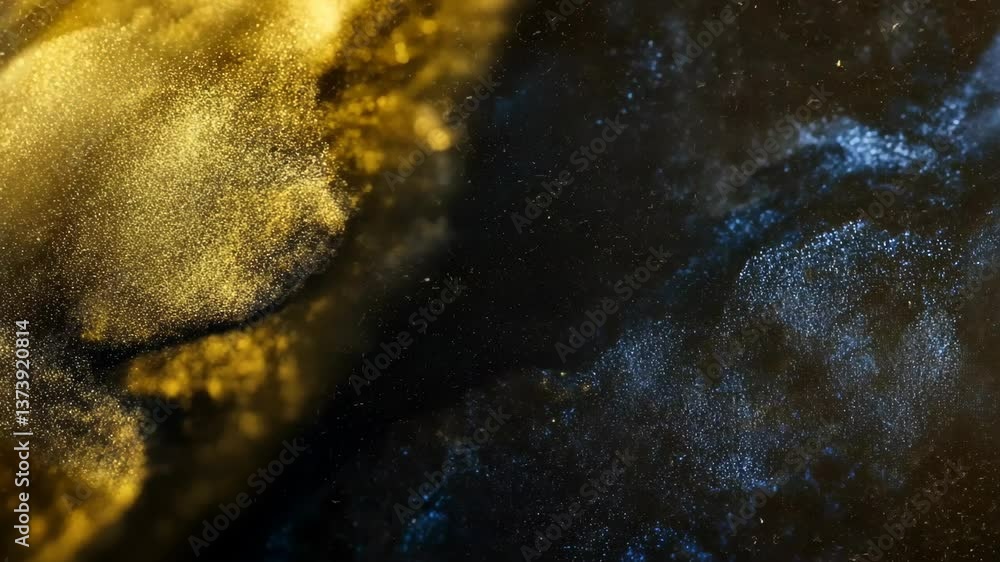 Poster abstract textures blend gold and blue tones creating a dynamic visual effect in a close-up view