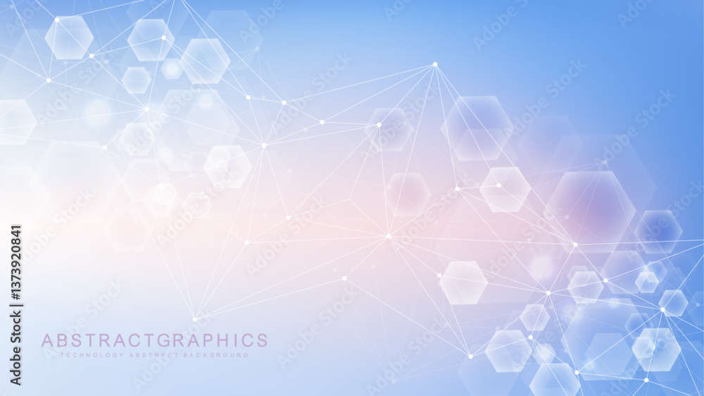 Wall mural health care abstract background with lines, dots and hexagons. medical innovation banner template co