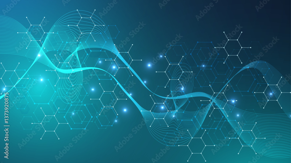 Poster abstract technology connect background lines and dots with hexagons. modern hexagons technology conc