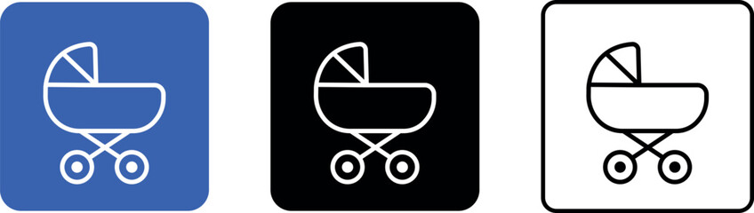 Baby carriage icon, vector stroller set, line sign, EPS10. Vector illustration