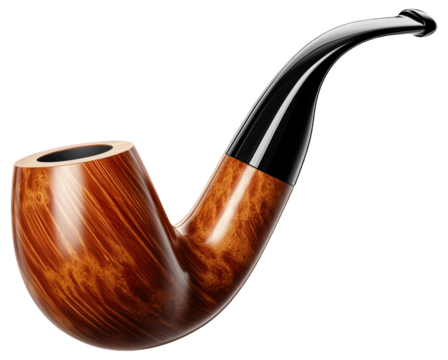 PNG Classic wooden smoking pipe with a curved black stem
