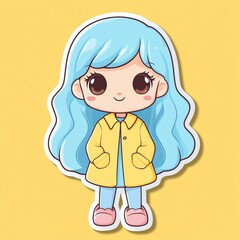 Cute character with blue hair and yellow coat,sticker
