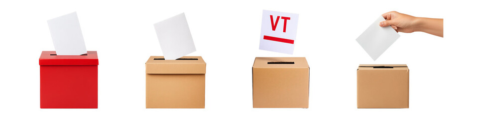 Election boxes with ballot papers, voting box, paper ballots, choice, democracy, vote, political process transparent background