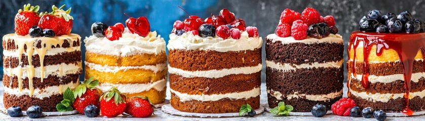 Delicious layered cakes showcase bakery display food photography bright setting close-up view dessert art