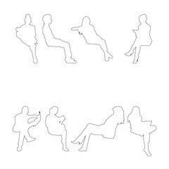 Fototapeta premium Linear silhouettes of seated people, designed for use in architectural plans, sections, and layouts. 