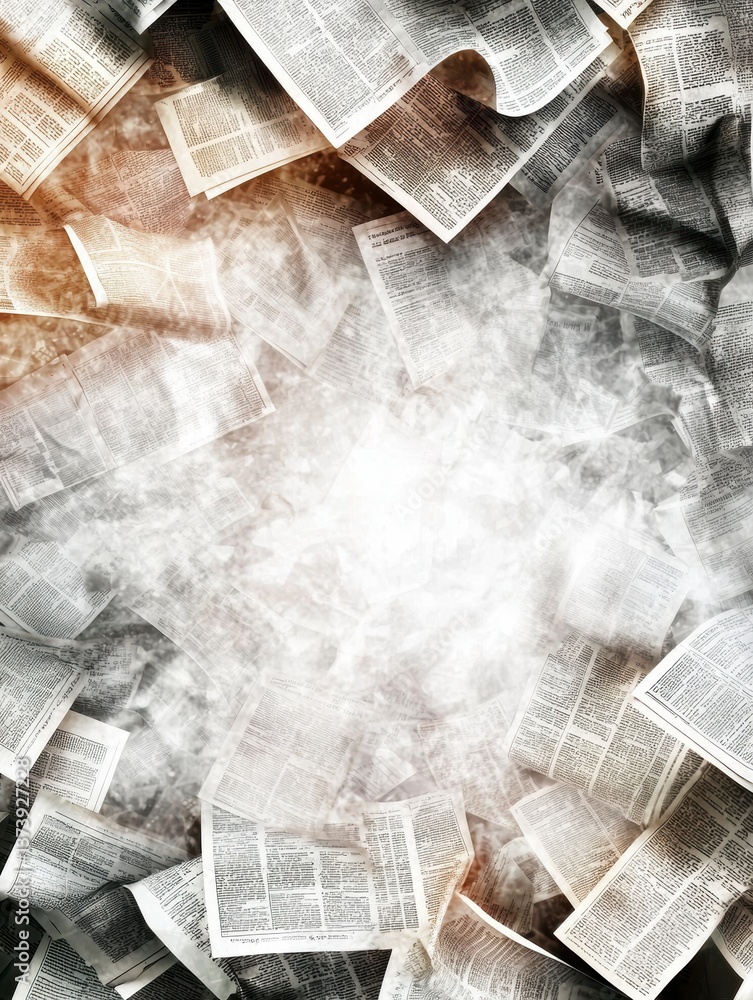 Poster falling newspaper pages abstract background digital art dynamic environment centered viewpoint creat