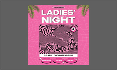 Lady Night Socials Media. template for Ladies night party invitation, vector illustration
