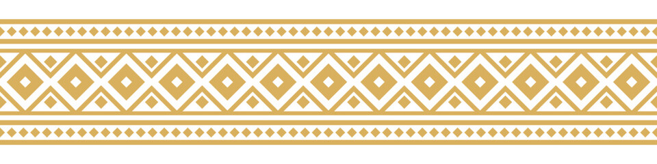 Gold ethnic ornament with geometric tribal border pattern.