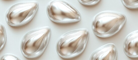 Silver teardrop shapes on white background, minimalist product shot