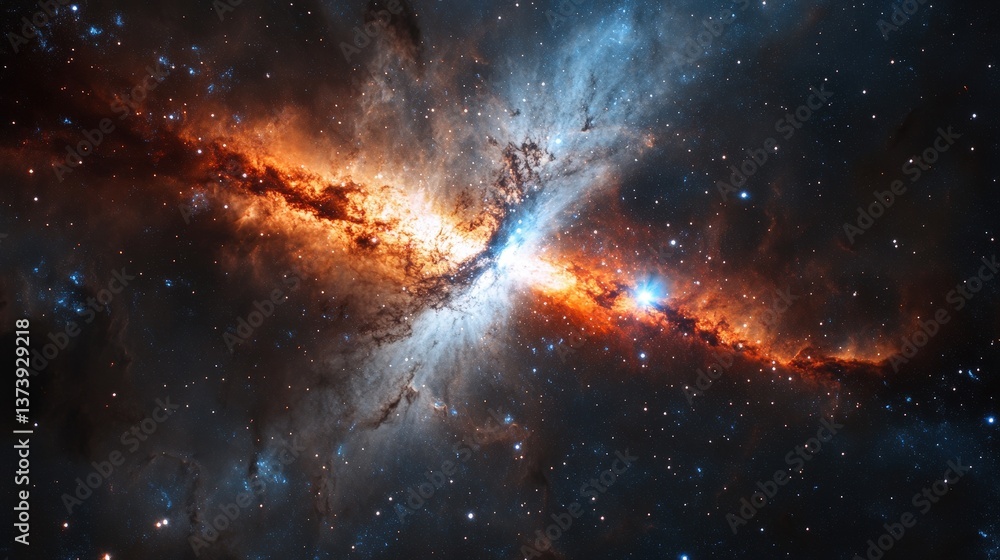 Poster a deep-space telescope capturing an ancient galaxy from the early universe, glowing with primordial 