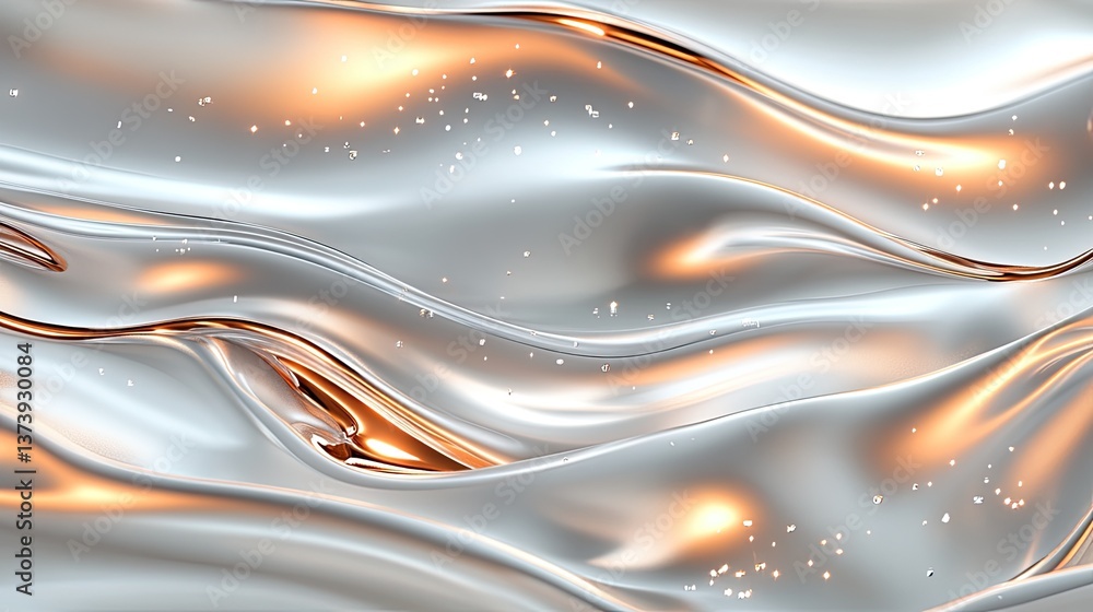 Poster close-up view features flowing waves with a mix of brown and silver, highlighting a shiny metallic s
