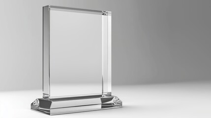 Elegant transparent glass trophy standing on pedestal, representing success, achievement, recognition and modern minimal award design for presentations, Generative AI