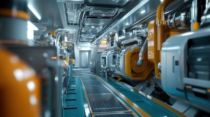 Futuristic spaceship engine room corridor, maintenance