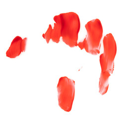 Bloody smudged fingerprints isolated on white background. Flowing bloody stains, splashes and...