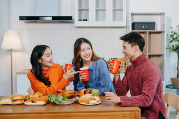 drinks and conversation, social gathering and get together. Young people, group and happiness at...