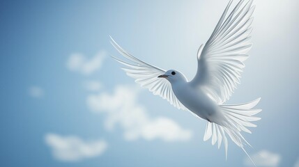 Obraz premium White arctic tern flying through sunlit sky, wings fully extended, symbolizing freedom, energy, and the grace of nature, Generative AI