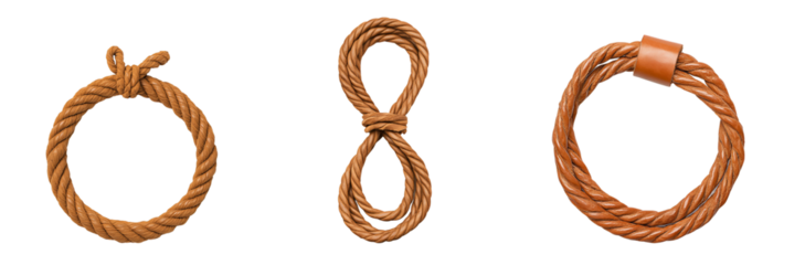 Decorative rope knot set of three nautical themed home accents for coastal style interiors and crafts transparent background
