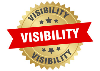 visibility. visibility round red and gold label isolated on transparent background