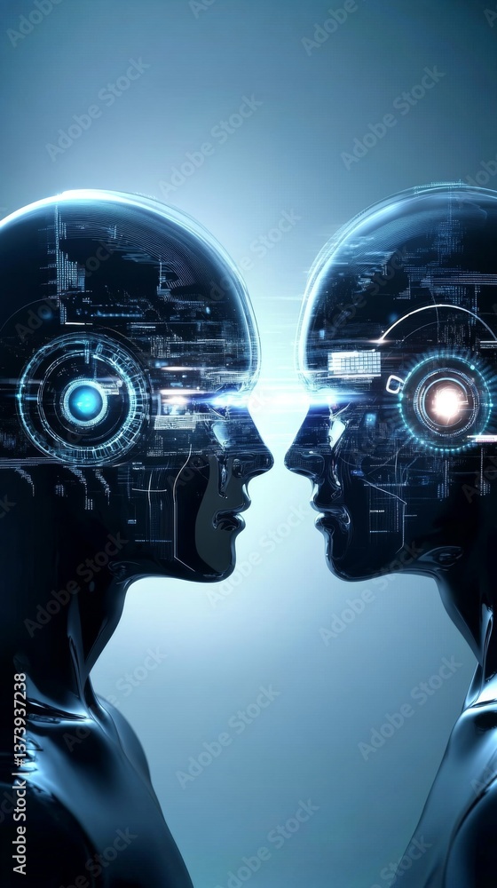 Aufkleber exploring the intersection of human minds and technology in a futuristic setting