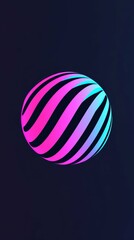 Fototapeta premium Colorful striped sphere with neon pink and blue glow