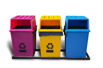 colorful plastic containers bin isolated on white background. This has clipping 