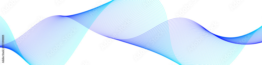 Poster Complex abstract wave lines in blue gradient. Fluid flowing digital motion on transparent background. Vector EPS 10