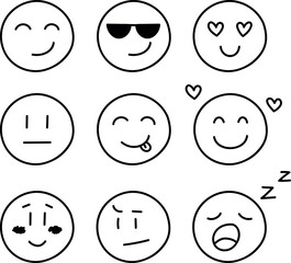 Set of smiles with various emotions, hand drawn collection. Doddle faces vector illustration on isolated background. Happy and sad face sign business concept. Vector illustration, EPS10