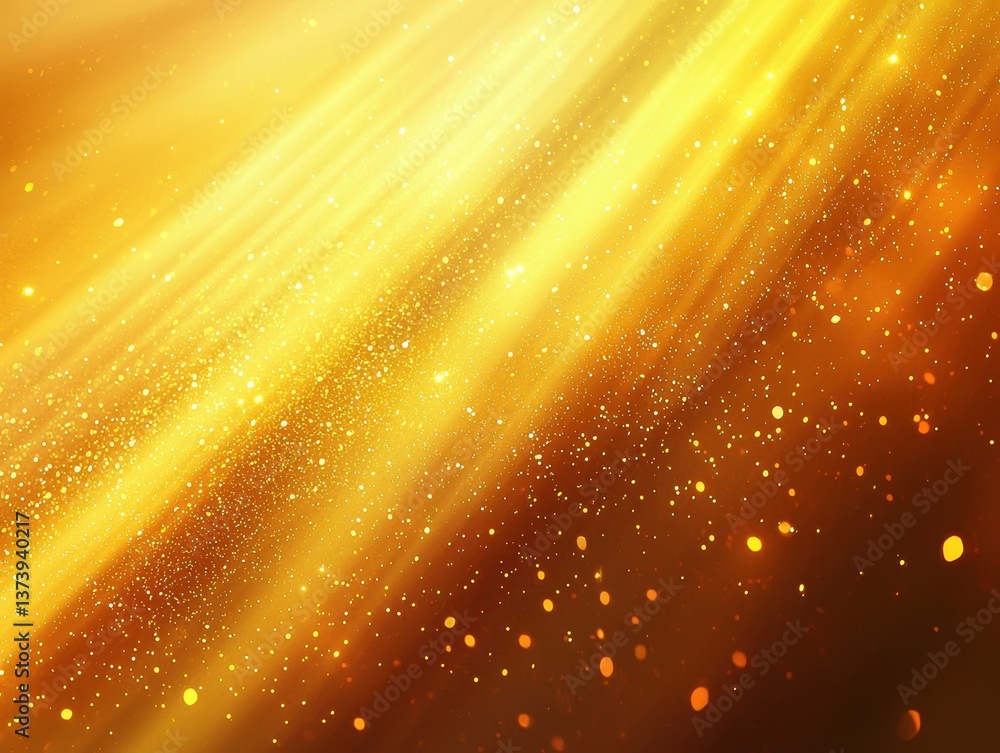 Poster golden light streaks and sparkling particles create a warm, dynamic abstract background with a sense
