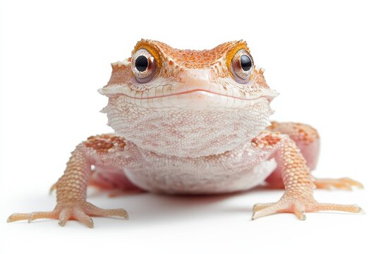 Full Shot of a Pink Sandfish Lizard with Expressive Eyes on a White Background