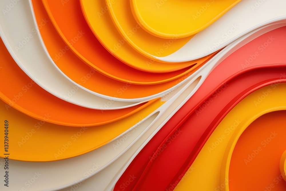 Poster colorful abstract waves. interlocking orange, red, yellow, and cream create dynamic curves and depth