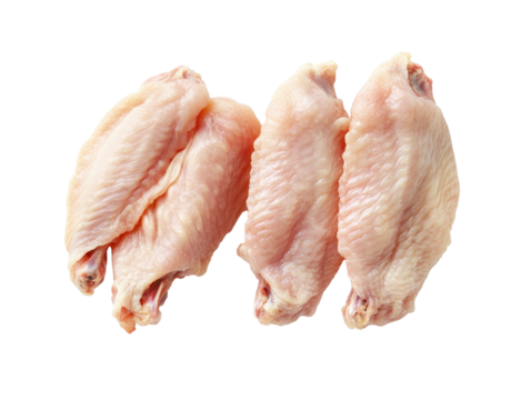 Isolated Three Raw Chicken Wings with Tips Showing