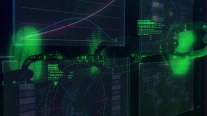 Animation of digital data and graphs overlaying futuristic interface in green coding