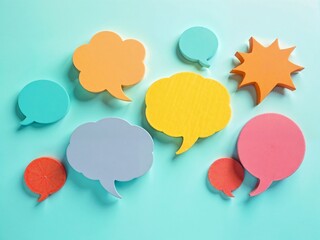 Colorful speech bubbles illustrate linguistic diversity. Many colorful speech bubbles overlap. Represent global communication. Conversation, dialogue between different cultures.Ai-Generated