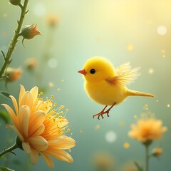 Flower and yellow little bird