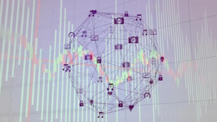 Network of connections and data processing animation over financial graphs - Powered by Adobe