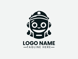 Friendly Robot With Cap Vector Logo Design, Cute Robot With Cap Logo