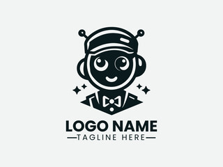 Obraz premium Friendly Robot With Cap Vector Logo Design, Cute Robot With Cap Logo